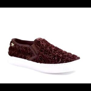 Floral NEW Tory Burch Flower Rosette Slip On Sneaker - Dark Red Brown 6 fall